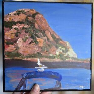 Morro bay acrylic painting on wood Handmade Wall Art